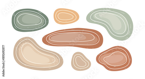 Boho organic shapes vector set of abstract pebbles and stones