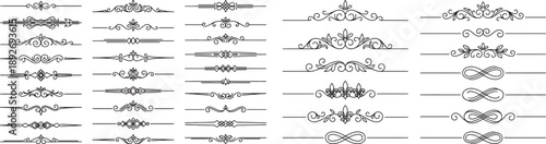 Decorative dividers, elegant line art, ornamental borders, vintage separators, floral accents, whimsical designs, creative embellishments, graphic elements, black vector patterns, design resources