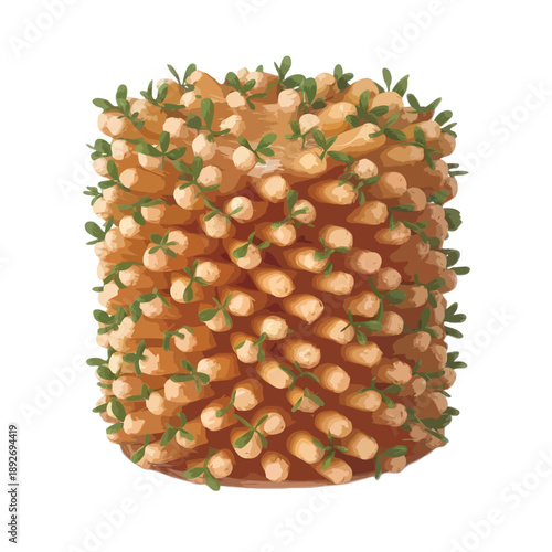 Delicious chickpea cake with fresh herbs isolated on white background, Vector, illustration