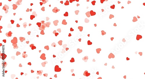 Scattered Light Pink and Red Heart Shapes Falling on White Background Texture hearts