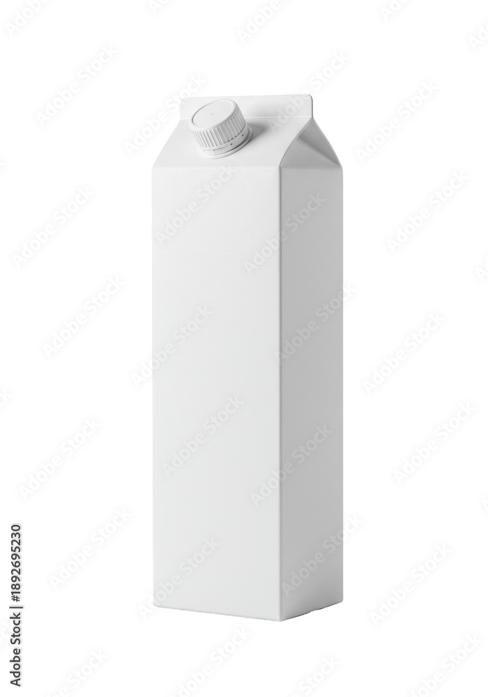 Naklejka premium A pristine, tall, rectangular aseptic packaging carton, matte white, blank, with precise 90-degree edges and a peaked gable top, on a transparent infinity background, concept for packaging design