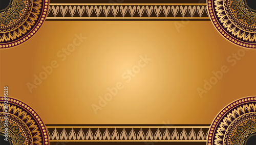 Golden mandala art background with border invitation card wedding islamic arabic floral pattern diwali