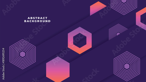 Abstract geometric background featuring a modern combination of purple and orange colors, with dynamic lines, shapes, and futuristic