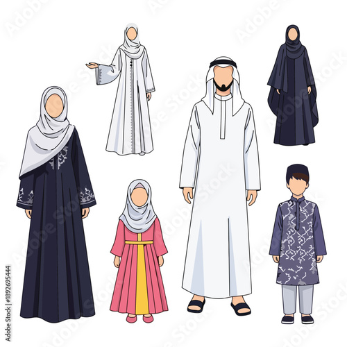 Islamic clothing for a family including adults and a child muslim fashion