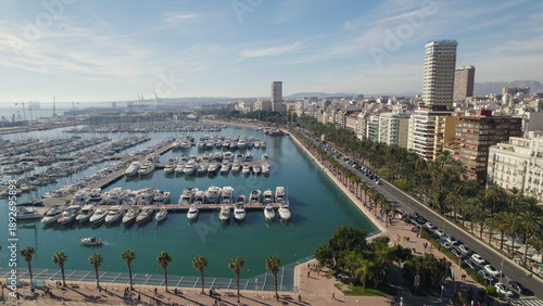 Wallpaper Mural Aerial View of Yacht Moored at Marina With Alicante City Skyline, Spain Torontodigital.ca