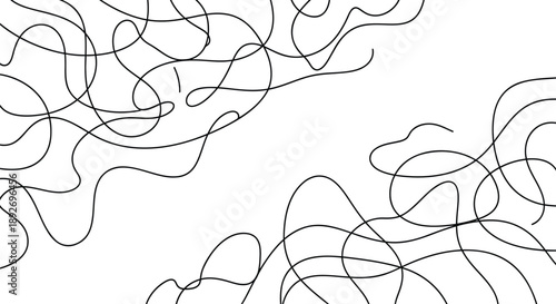 Abstract chaotic black line art scribble vector background