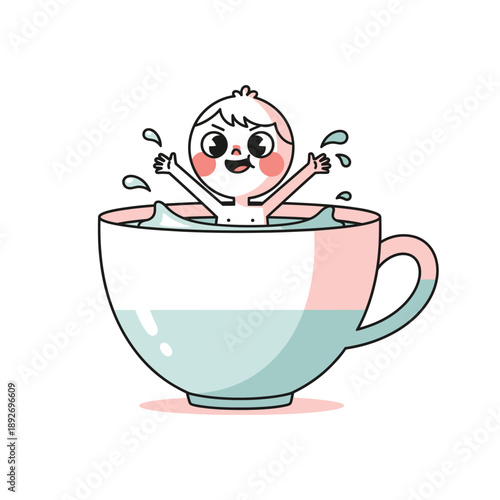 Happy Boy Bathes in Giant Teacup