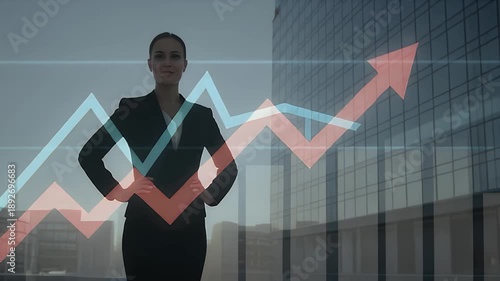 Wallpaper Mural Business woman with upward growth chart, economic increase graph, and rising arrow representing positive business economy and success Torontodigital.ca