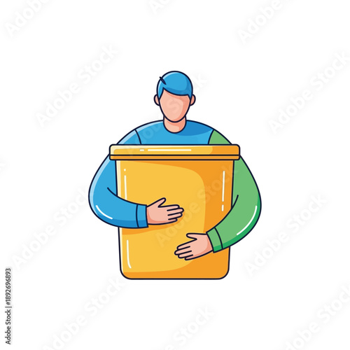 Man Holding Yellow Container, Packaging Storage Concept