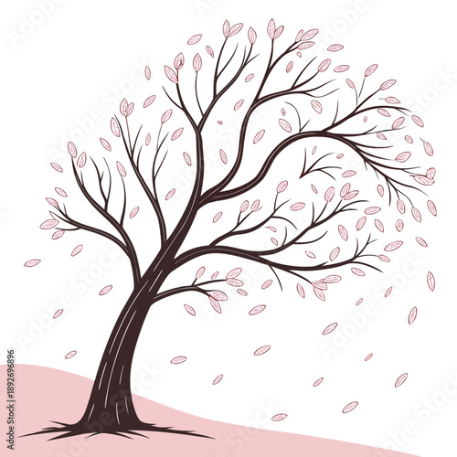 Minimal Cherry Blossom Tree with Falling Petals Illustration