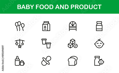 Baby Food Professional Line Icon Collection with Modern, Minimal, Unique Vector Designs Perfect for Premium Branding and Marketing Needs