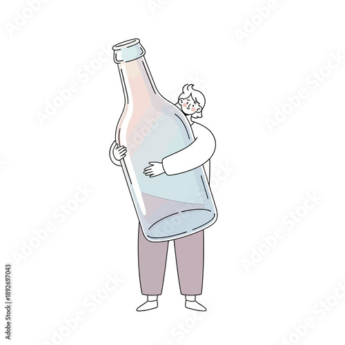 Person Hugging Giant Glass Bottle