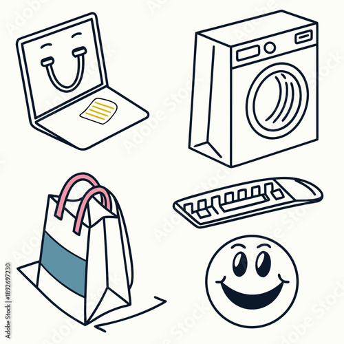 Flat Icons: Tablet and Shopping Bag for Digital Commerce Items
