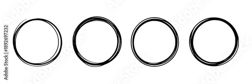 Series of four black-outlined circles with varying thickness on a white background, arranged sequentially from thin to thick line