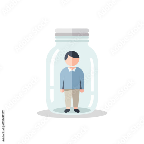 Man Trapped Inside Glass Jar, Concept of Confinement and Isolation
