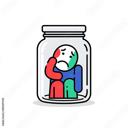 Trapped Person in Jar, Sadness, Isolation, Depression, Mental Health Concept