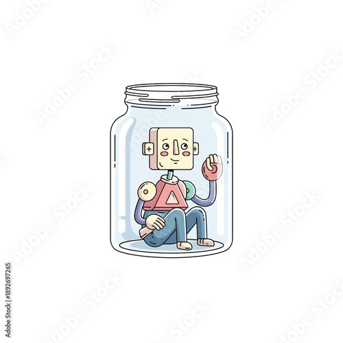 Trapped Character in a Glass Jar, Feeling Stuck, Isolation Concept