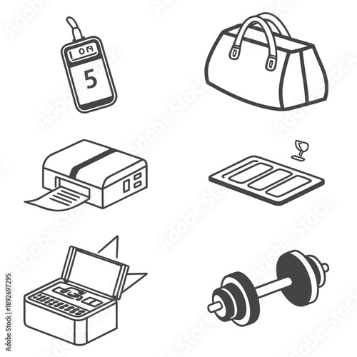 6 Minimal Icons: Power Bank, Battery, and Energy Symbols