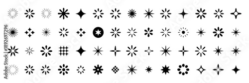 A pattern of black plus signs and starburst shapes on a white background, arranged in rows with alternating symbols and sizes