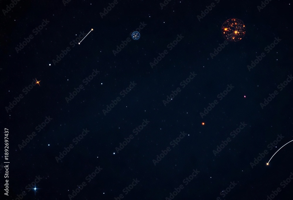 Fototapeta premium Celestial bodies arranged in a precise grid pattern across deep space, ethereal, texture