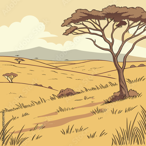 Dry Summer Grassland Scene: Open Field Under Sun