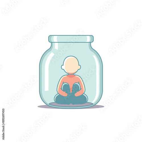Person Trapped Inside Glass Jar, Feeling Isolated and Confined Concept