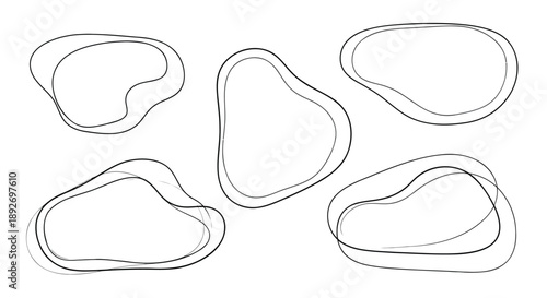 Set of abstract organic blob line art vector shapes