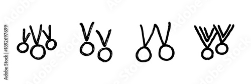 Medals Line Icon Set In Doodle Style. Achievement, Recognition, And Award Symbols Outline Sketch Collection. Hand Drawn Isolated Vector Illustration