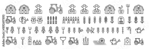 Collection of black and white icons representing various objects, activities, and symbols used for graphic design and illustration purposes