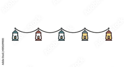 Celebrating Ramadhan Kareem with lanterns hanging from a string, symbolizing unity and festive atmosphere