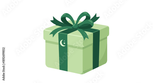 A beautifully wrapped green gift box with a bow, symbolizing generosity during Ramadhan Kareem celebrations