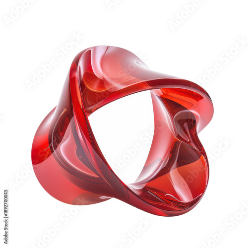 Abstract glossy red 3D twisted loop shape, futuristic geometric design isolated on Transparent Background