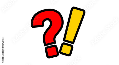 Curiosity and Exclamation: Vivid red question mark and a yellow exclamation point. Embodying concepts of inquiry and emphasis. 