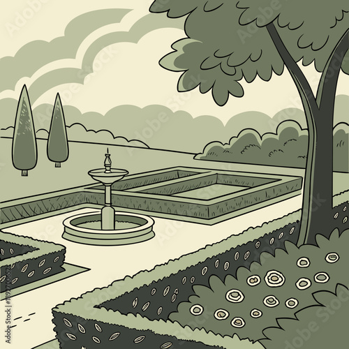 Symmetrical Garden Design with Hedge Walls and Clean Lines