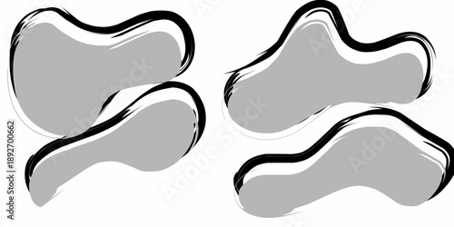 Collection of abstract gray blobs. Simple random ash blob vector. Round gray waves with black lines.