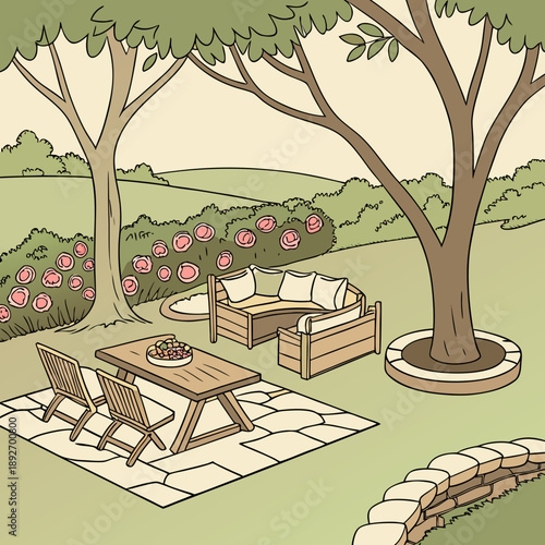 Cozy Outdoor Seating with Fire Pit in a Modern Landscape Design