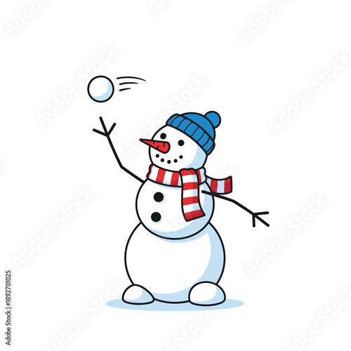 Cute Snowman Playing Snowball Fight