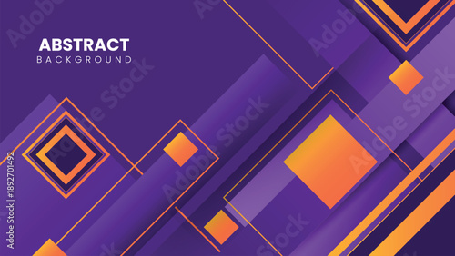 Abstract geometric background featuring a modern combination of purple and orange colors, with dynamic lines, shapes, and futuristic