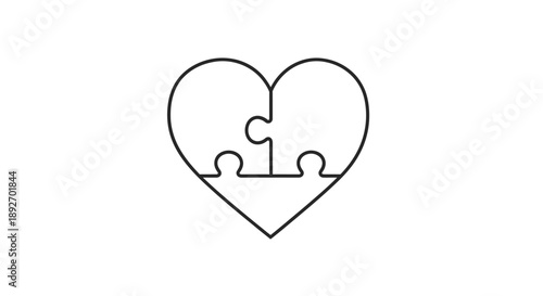 Line drawing of a heart-shaped puzzle with one missing piece on a white background.