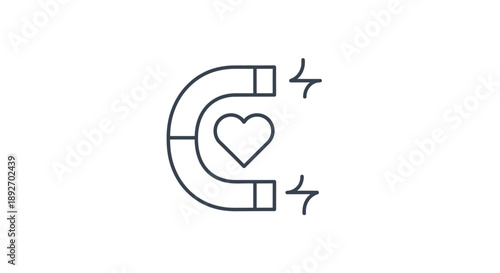 A simple line drawing of a horseshoe magnet with a heart symbol inside on a white background.