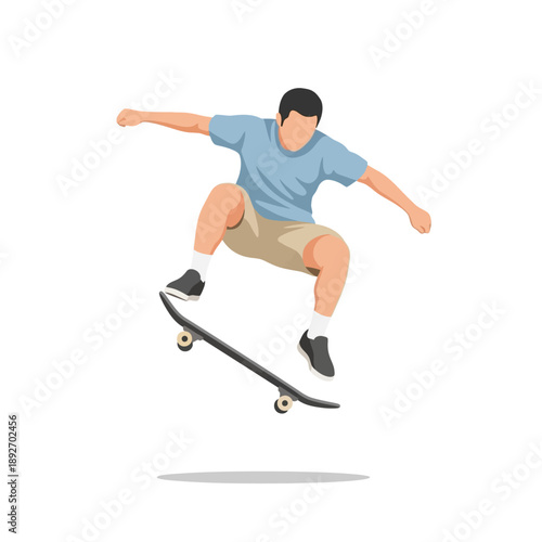 Skateboarder performing trick jump, dynamic action shot, outdoor extreme sports