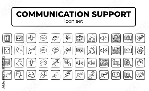Communication Support Systems AAC Device Speech Therapy Alternative Assistive Technology Symbol-Based Line Vector Icon Set - Augmentative Aid