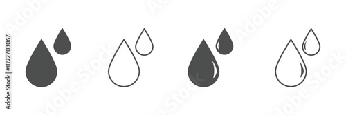 Water drop icon simple editable stroke series pack. Tear drop icons. silhouette icons for ui designs. Water drop shape icon set featuring water and oil drops in flat style, EPS 10