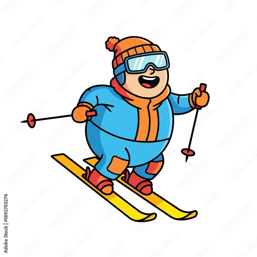 Fototapeta premium Happy Chubby Skier Cartoon Character