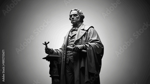 Historic Man Statue Holding Cross and Scroll