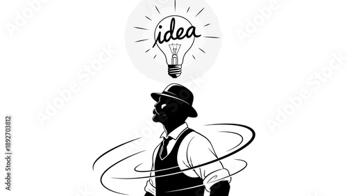 Man with light bulb idea, innovation, creativity, inspiration, concept