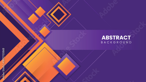 Abstract geometric background featuring a modern combination of purple and orange colors, with dynamic lines, shapes, and futuristic