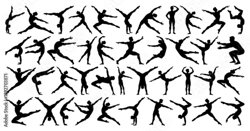 Male Gymnast Silhouettes Big Collection in Various Artistic Poses on Transparent Background