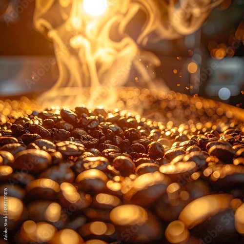 Roasting Coffee Beans - Aromatic Transformation Under Intense Heat.