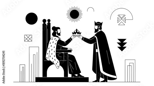 King receiving crown from another king, abstract style